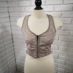 Avia Ladies Size XXXL Grey & Tan Striped Front Zipper Closure Sports Bra
